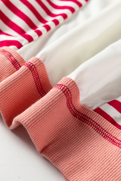 Red Stripe Color Block Patchwork Seam Detail Plus Size Sweatshirt