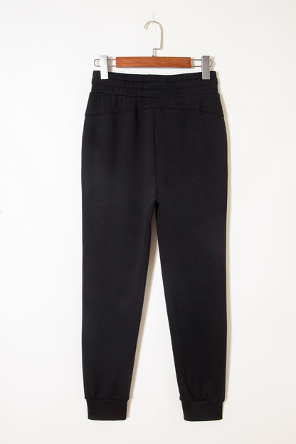 Black Exposed Seam Detail Skinny Drawstring Jogger Pants