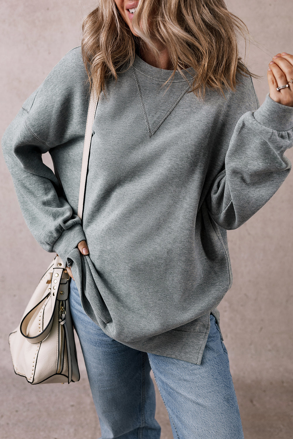 Medium Grey Side Split Drop Shoulder Oversized Sweatshirt