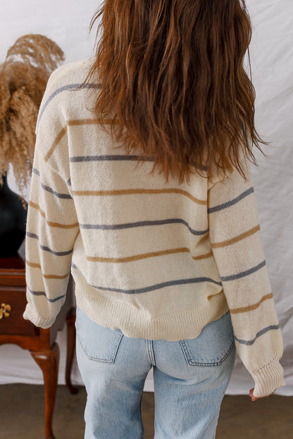 Multicolour Striped Drop Shoulder Plus Sweater