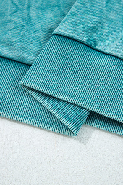 Sea Green saved by grace Letter Embroidery Mineral Wash Loose Sweatshirt