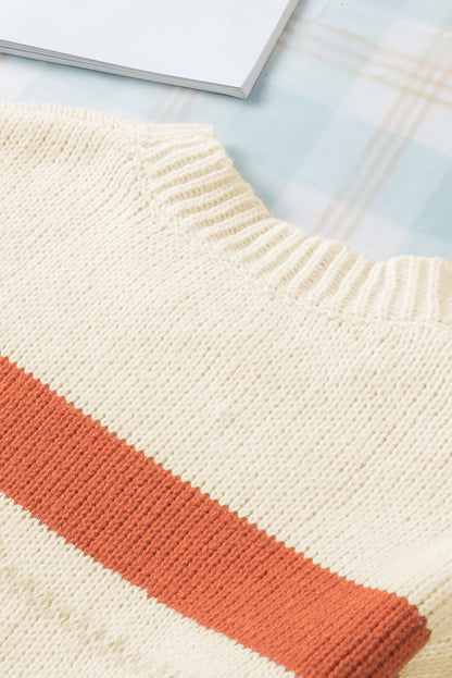 Crew Neck Drop-shoulder Striped Color Block Sweater