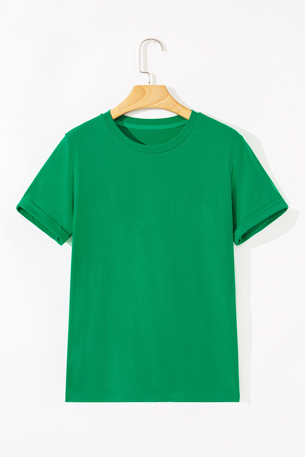 Bright Green Casual Plain Crew Neck Tee