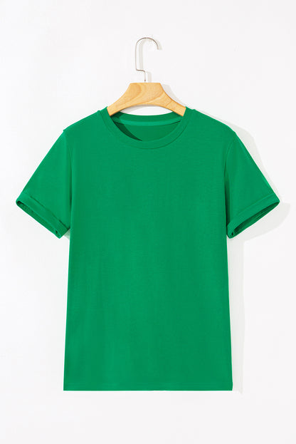 Bright Green Casual Plain Crew Neck Tee