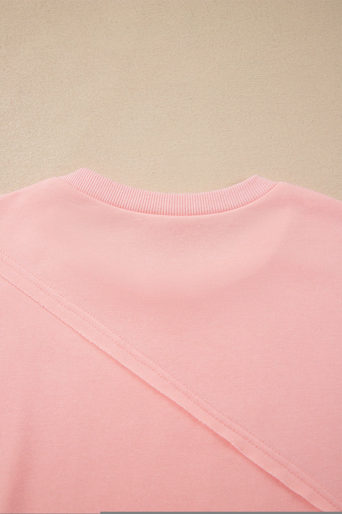 Pink Colorblock Striped Patchwork Raw Detail Long Sleeve Top