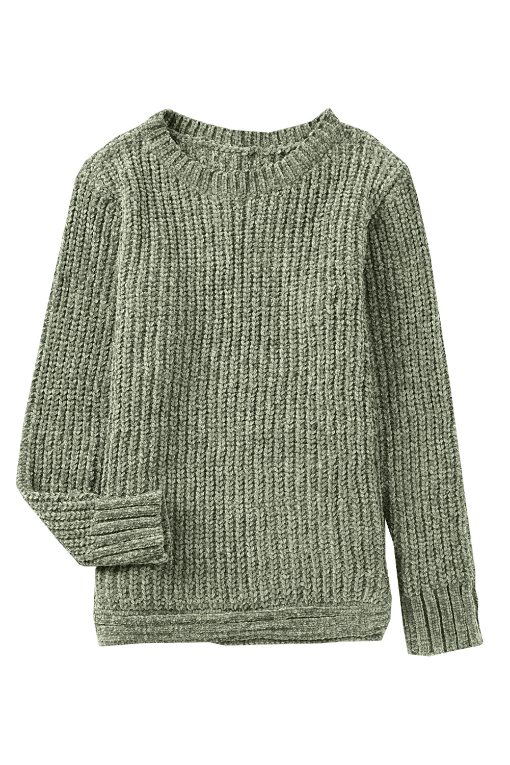 Green Long Sleeve Round Hem Cable Knit Sweater