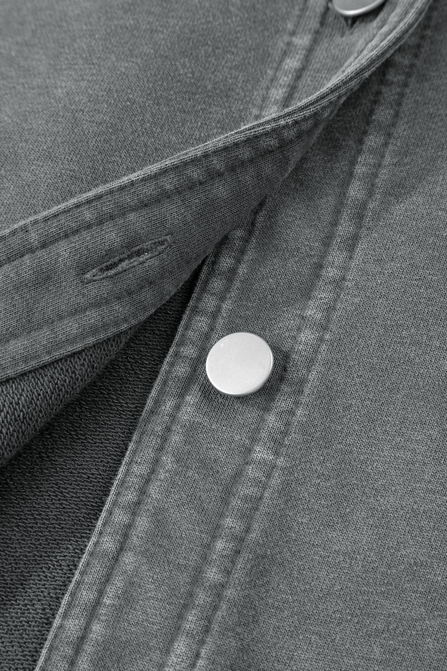 Medium Grey Mineral Wash Chest Pockets Drop Shoulder Shacket with Side Slit