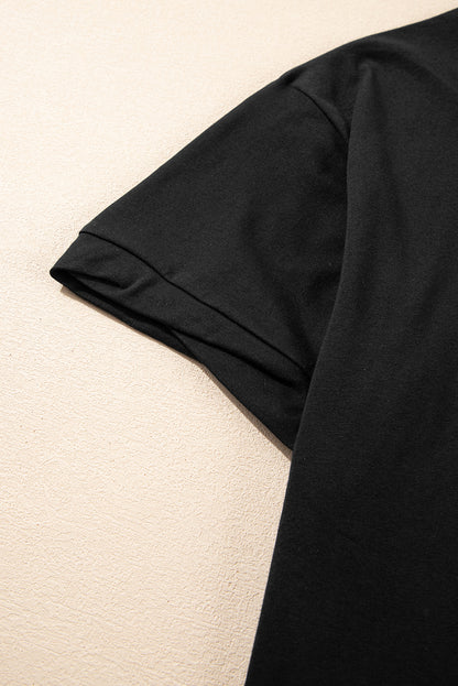 Black Loose Half Sleeve Hi Low Hem T Shirt