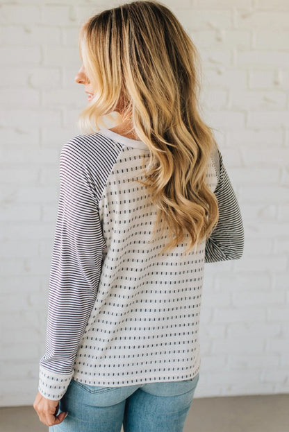 Black Stripe Raglan Patchwork Long Sleeve Tee