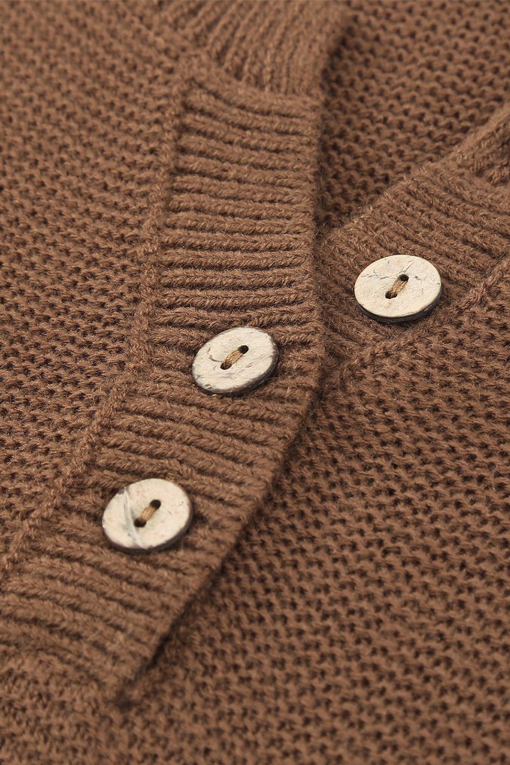 Brown Splicing Buttoned Knitted Long Sleeve Sweater