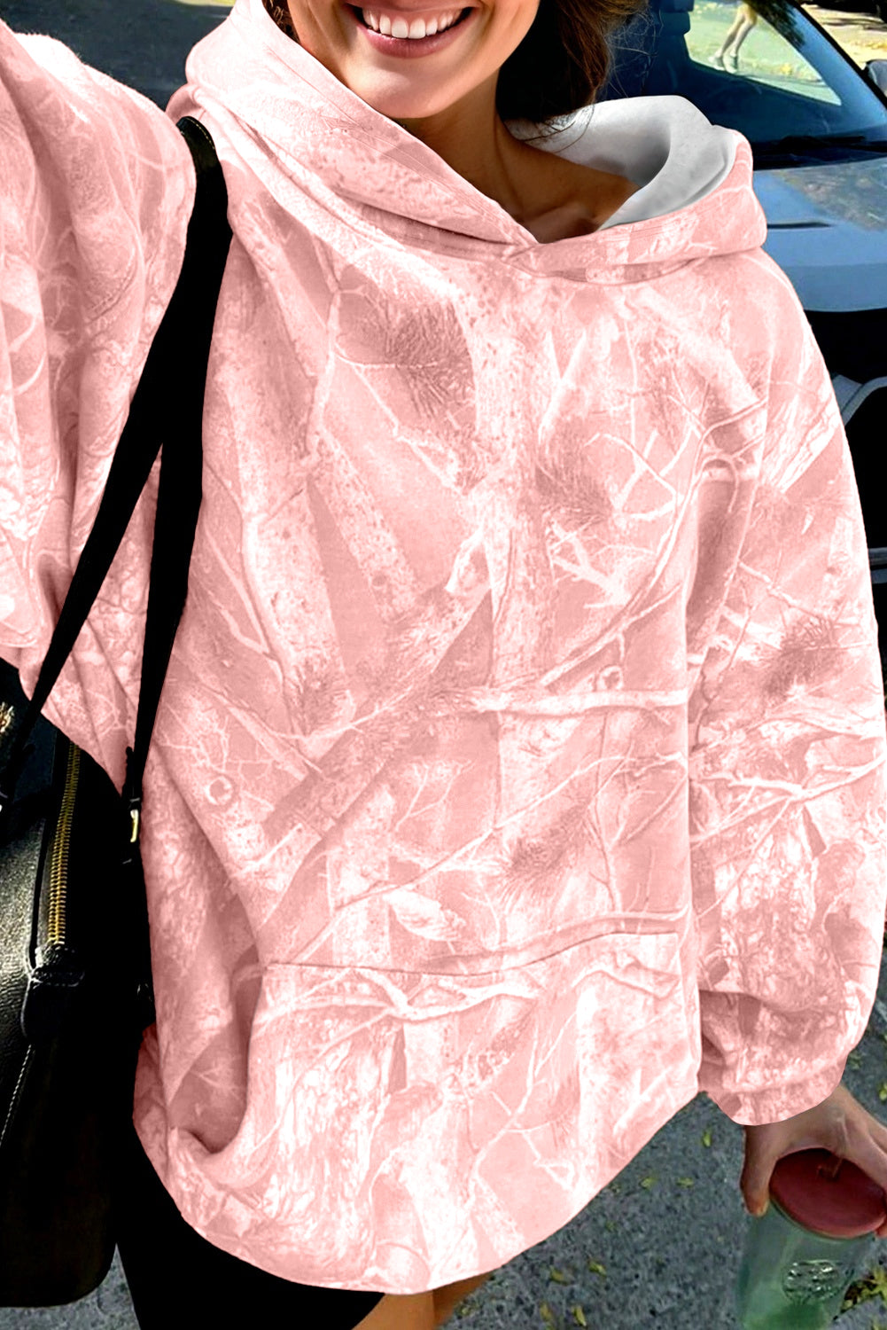 Light Pink Camouflage Woodland Print Oversized Sporty Hoodie
