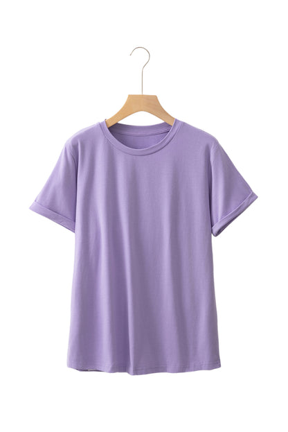 Wisteria Casual Plain Crew Neck Tee