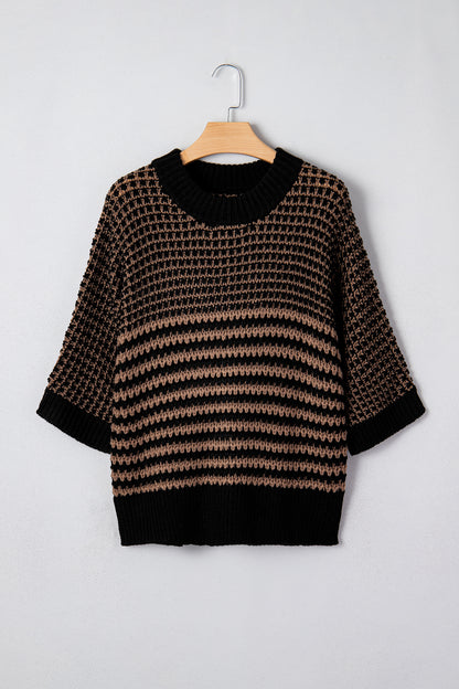 Black Stripe 3/4 Draped Sleeve Slouchy Sweater