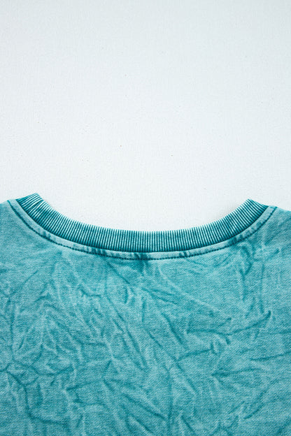 Sea Green saved by grace Letter Embroidery Mineral Wash Loose Sweatshirt