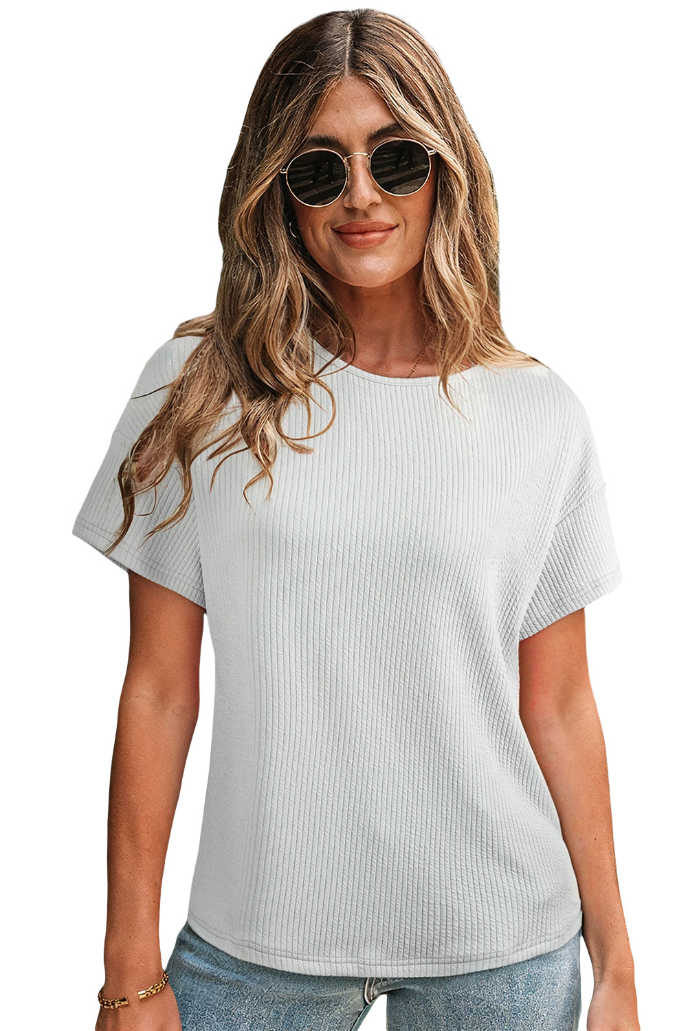 Light Grey Textured Loose T Shirt