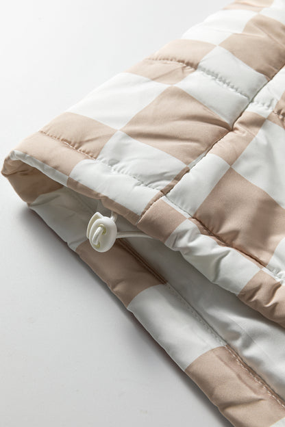 Khaki Contrast Plaid Quilted Button Zip Up Vest