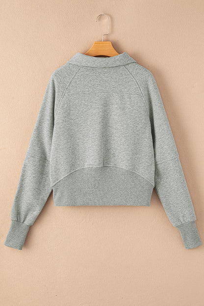 Gray Fleece Lined Zip Up Stand Collar Thumbhole Sleeve Sweatshirt