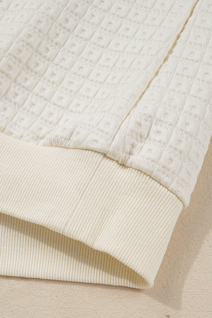 Beige Pineapple Textured Half Button Collared Sweatshirt