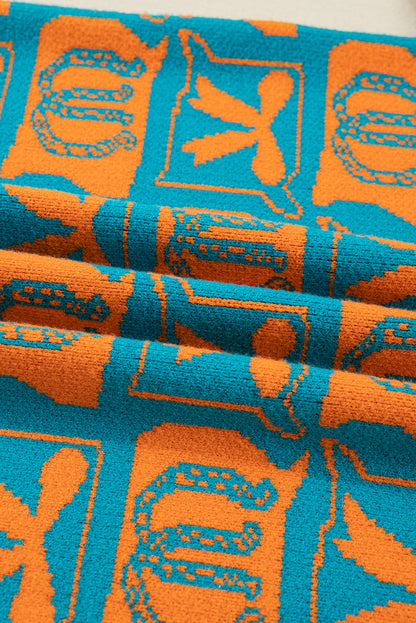 Light Blue Bows & Horseshoes Pattern Western Fashion Print Sweater