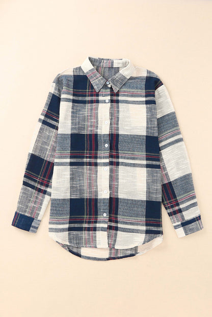 Blue Distressed Raw Edge Plaid Print Shirt