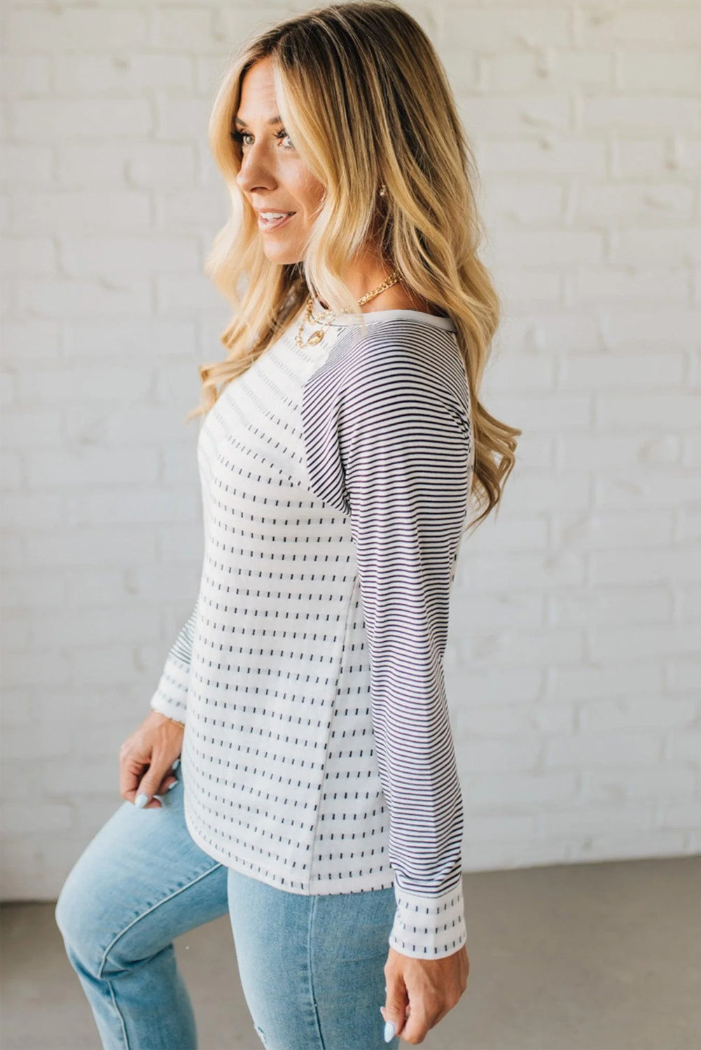 Black Stripe Raglan Patchwork Long Sleeve Tee