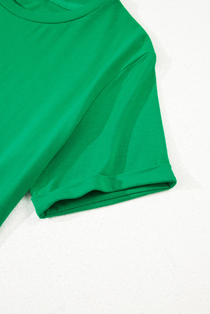 Bright Green Casual Plain Crew Neck Tee