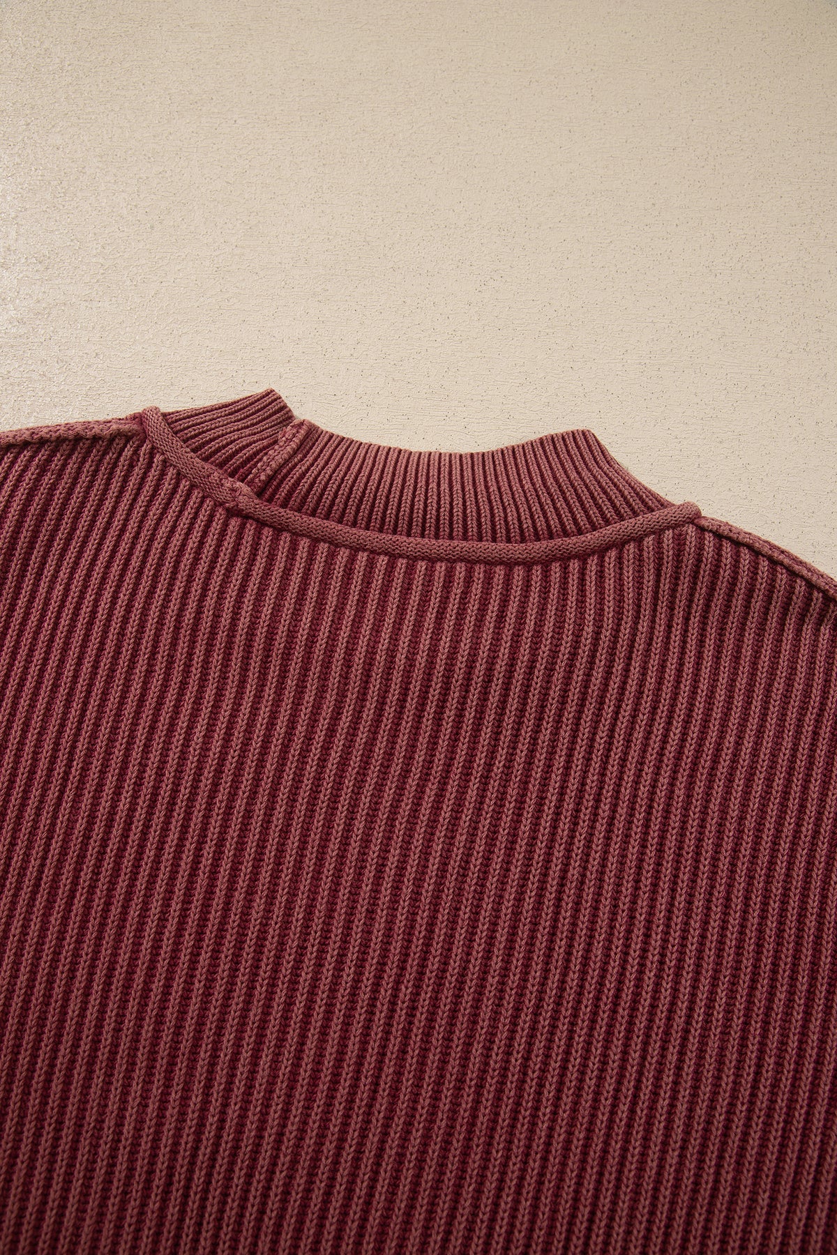 Red Dahlia Drop Shoulder High Neck Ribbed Sweater