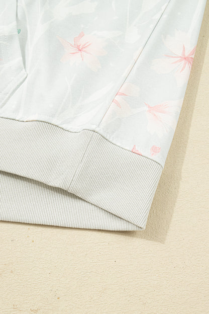 Gray Floral Print Plus Size Loose Hoodie