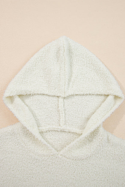 White Multicolored Striped Accent Hooded Popcorn Sweater