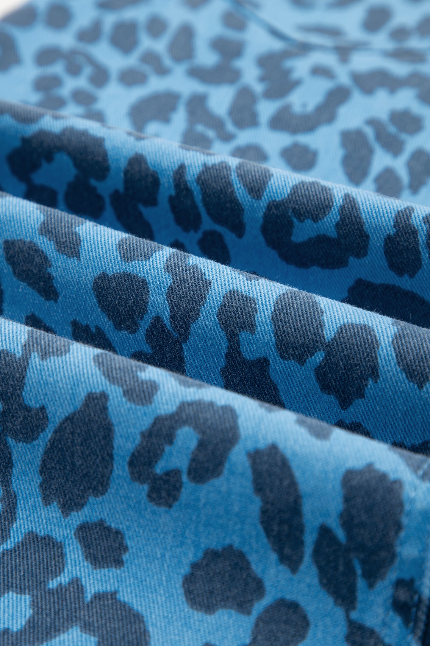 Sky Blue Leopard Denim Frayed Split Denim Midi Skirt