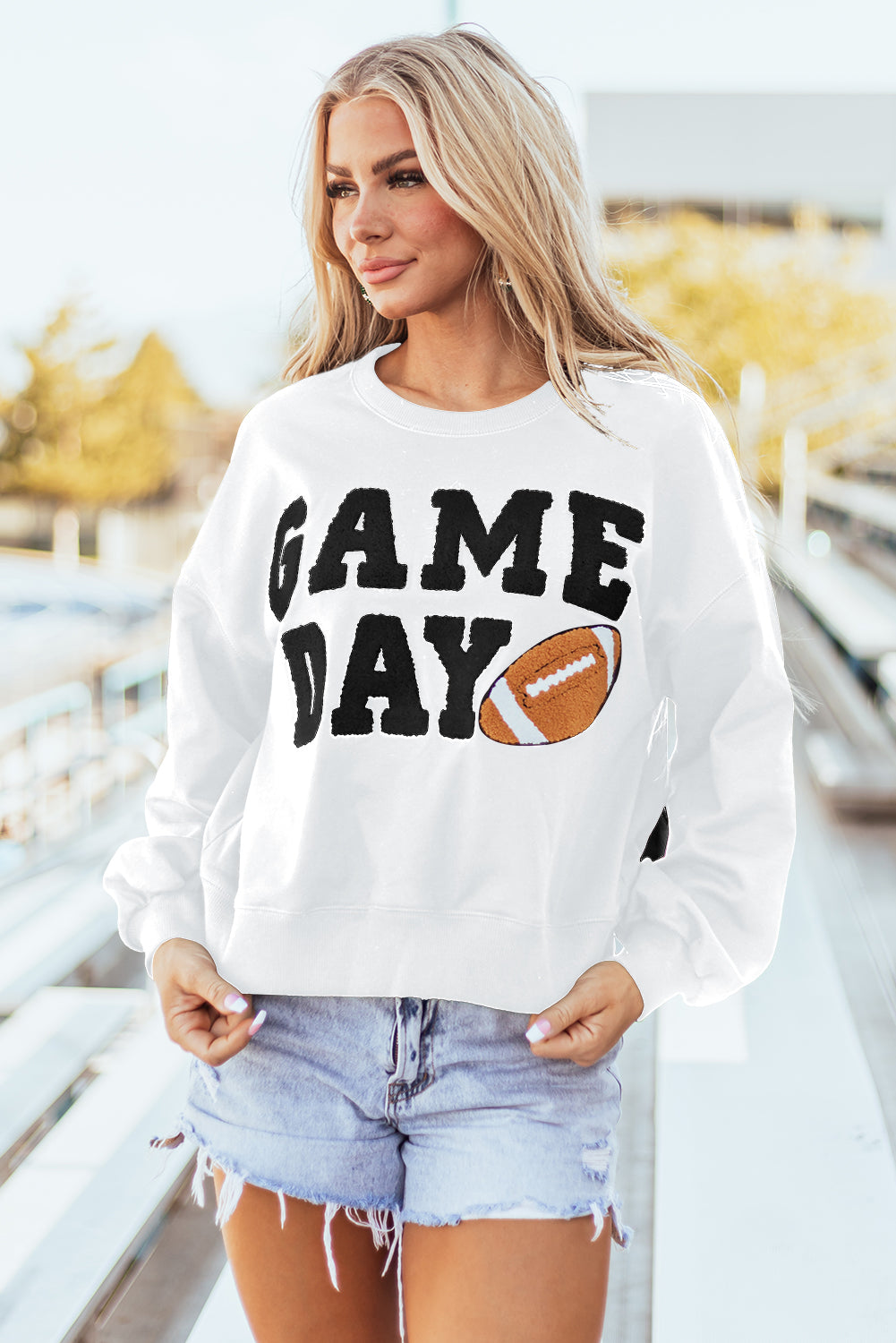 White GAME DAY Graphic Varsity Pullover Sweatshirt