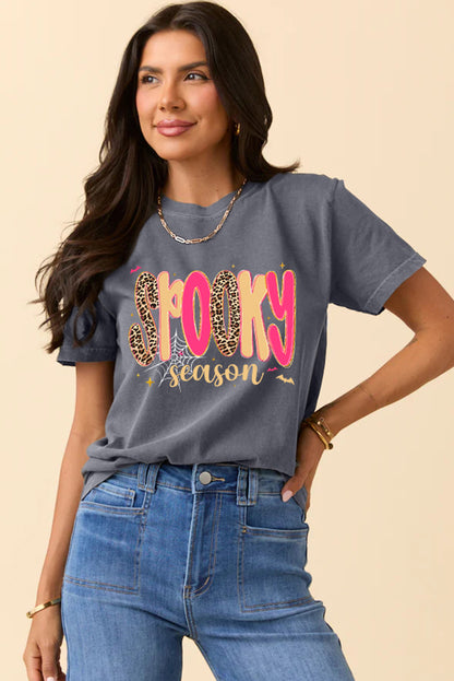 Gray Spooky Season Playful Halloween Graphic T Shirt