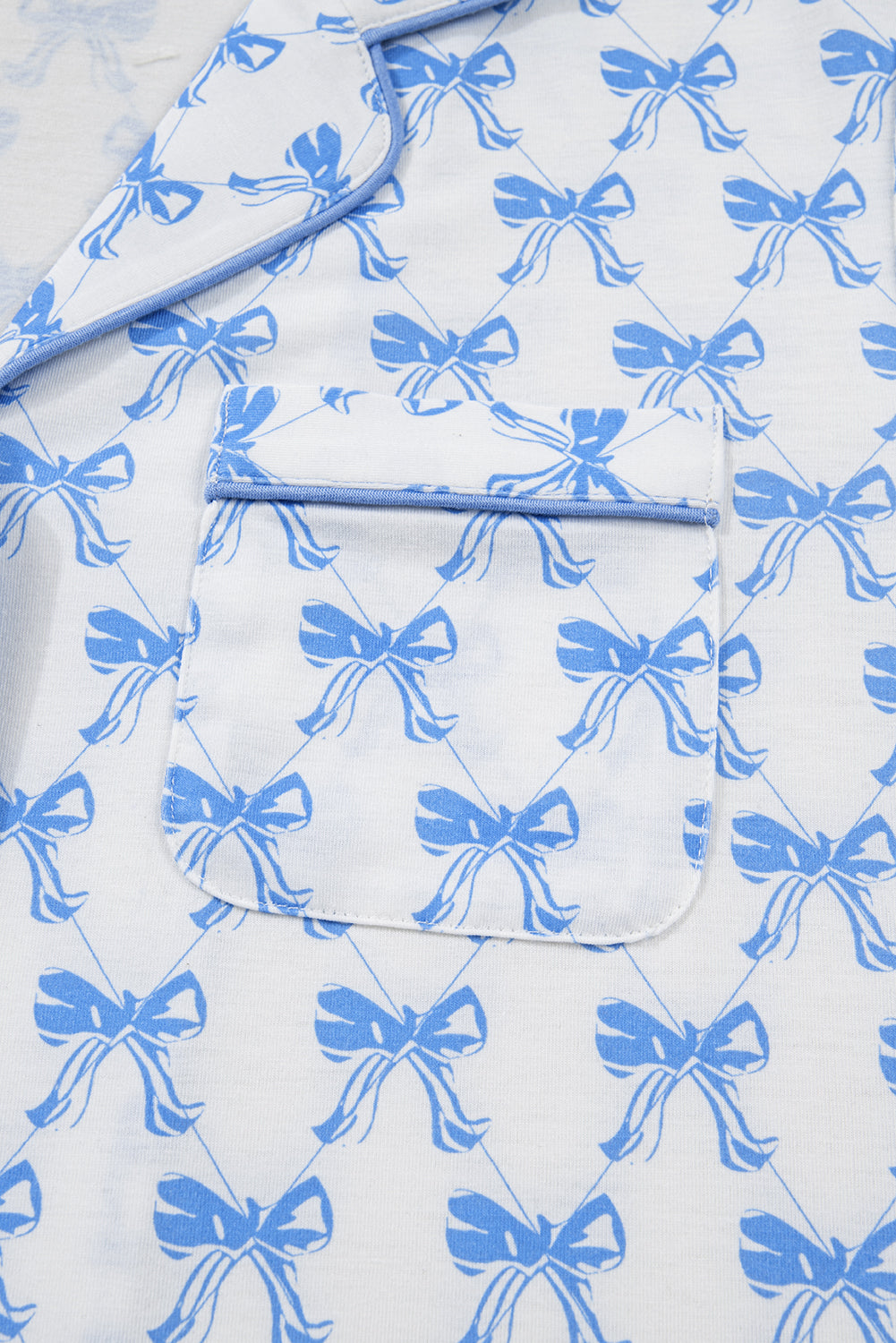 Sky Blue Bow Print Long Sleeve Shirt and Pants Soft Pajama Set