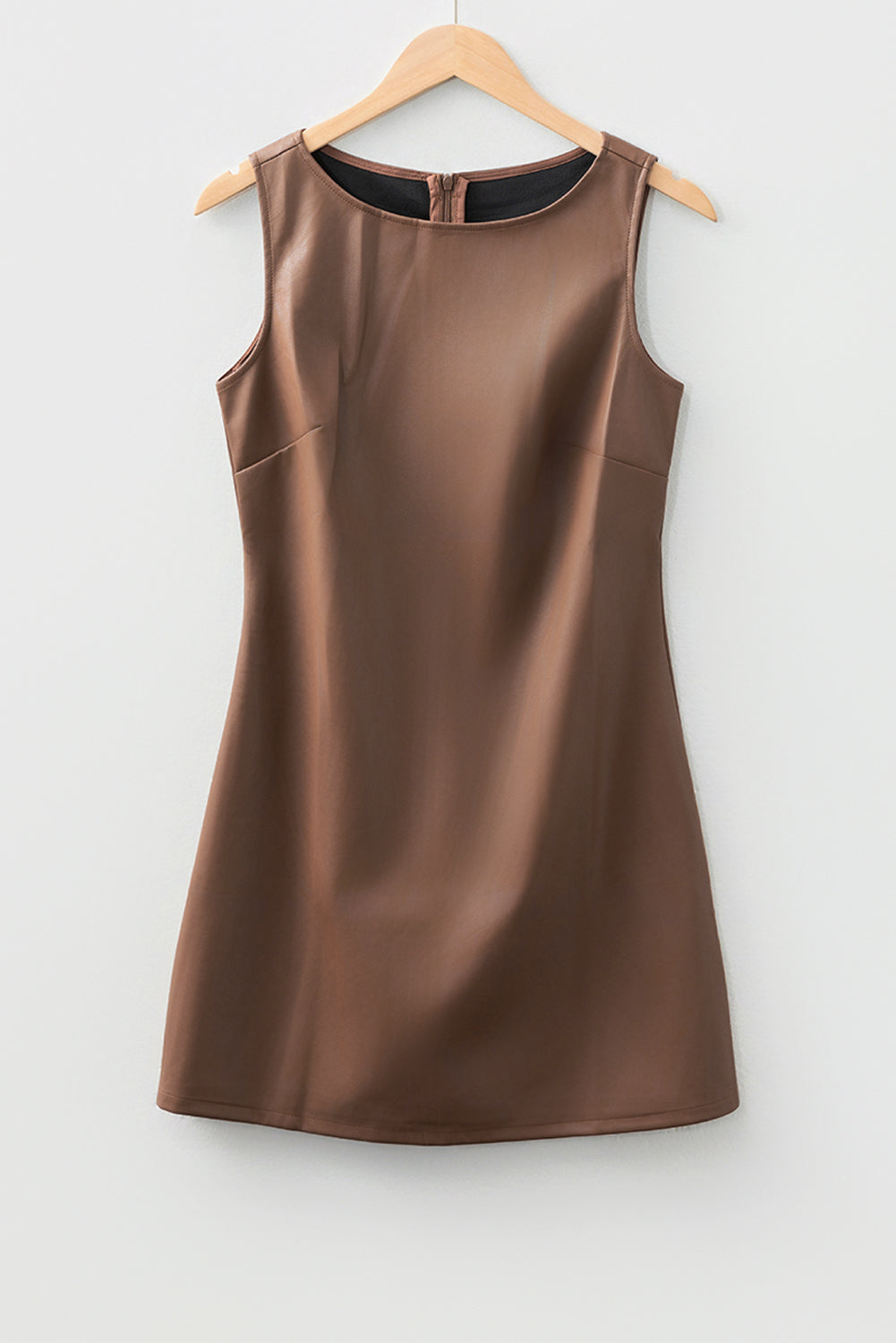 Coffee Vegan Leather Sleeveless Mini Dress