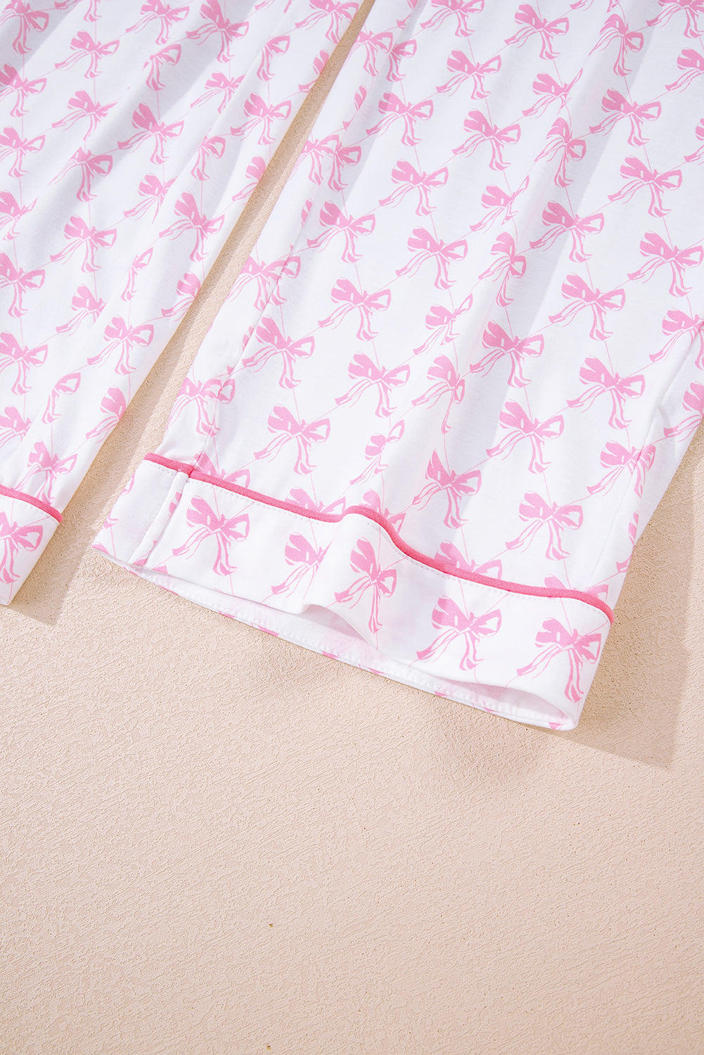 Pink Bow Print Long Sleeve Shirt and Pants Soft Pajama Set