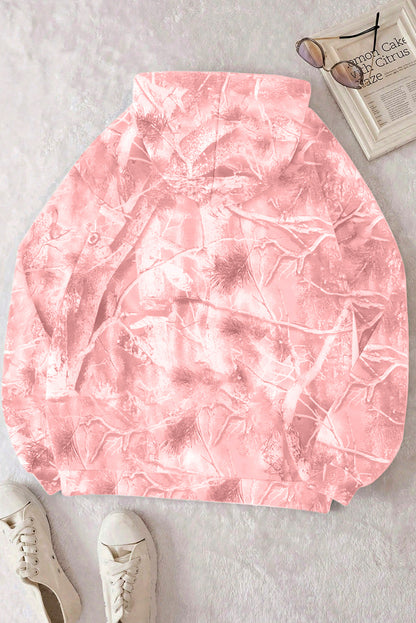 Light Pink Camouflage Woodland Print Oversized Sporty Hoodie