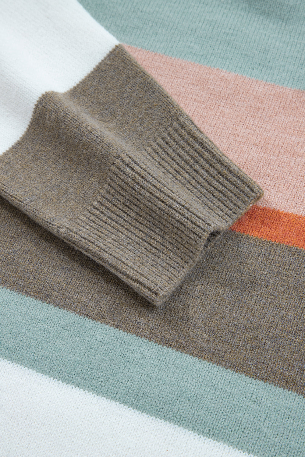 White Striped Color Block Knit Drop Shoulder Sweater