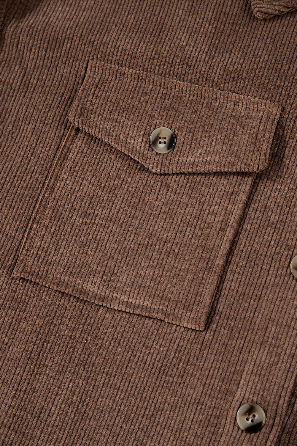 Chestnut Corduroy Flap Pocket Button Up Shacket