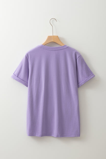 Wisteria Casual Plain Crew Neck Tee
