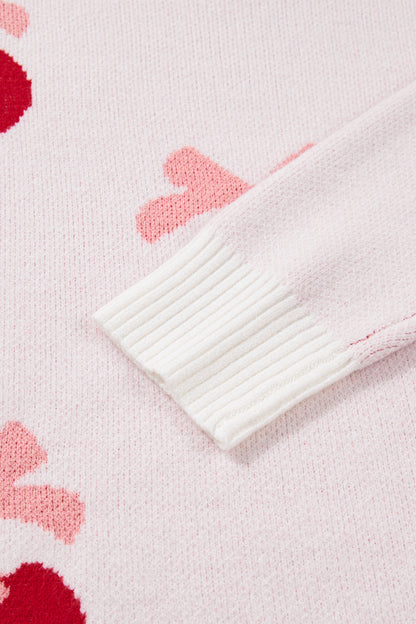 White Cherry Pattern Drop Shoulder Sweater