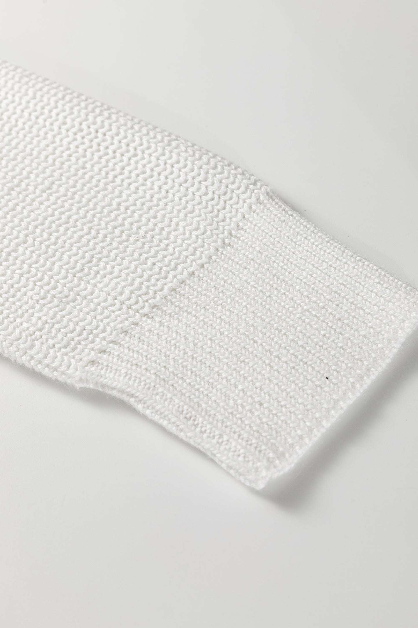 White Mix Texture Patchwork Contrast Stitch Mock Neck Sweater