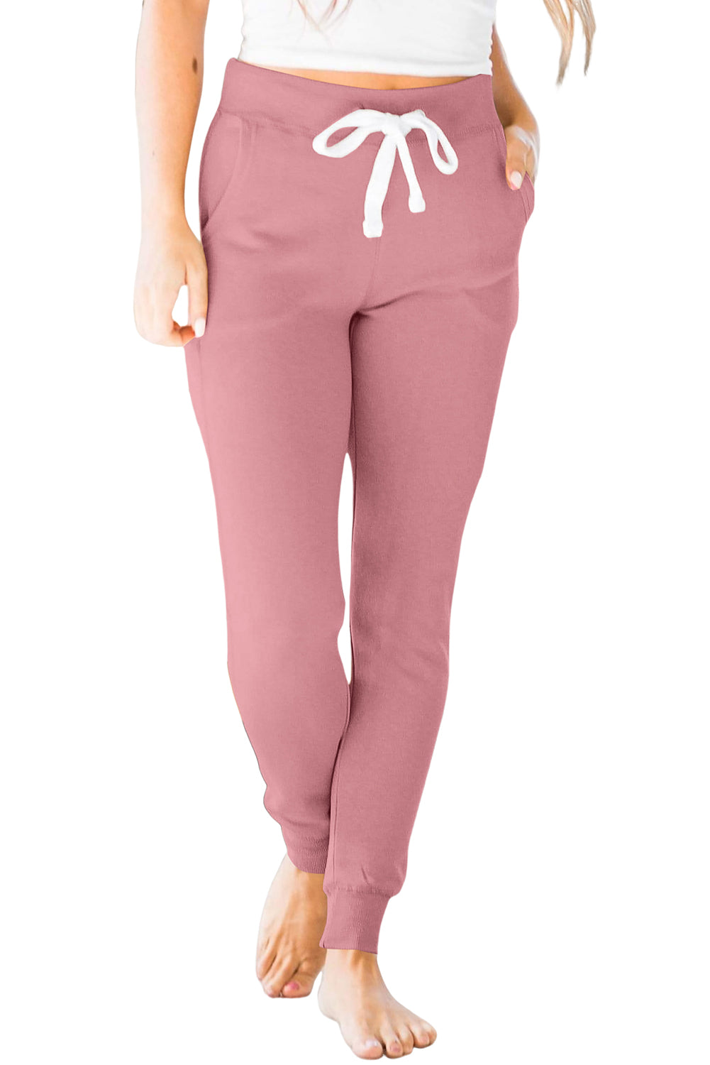 Fushia Drawstring Waist Pocketed Joggers