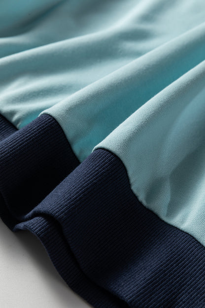 Iceland Blue Contrast Edge Colorblock Patchwork Crop Sweatshirt