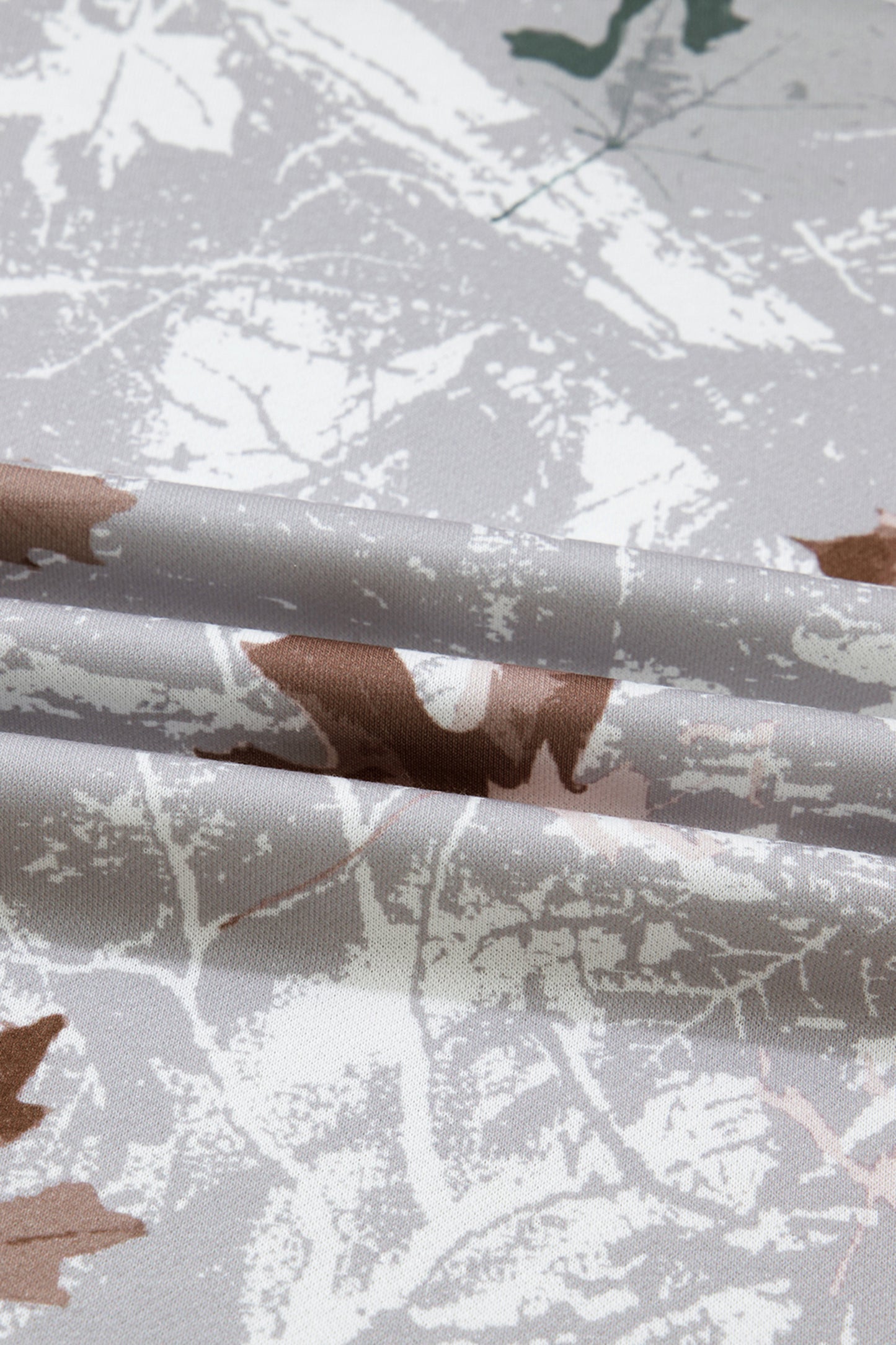 Gray Maple Leaf Camo Print Varsity Striped Sleeve Casual Sweatshirt