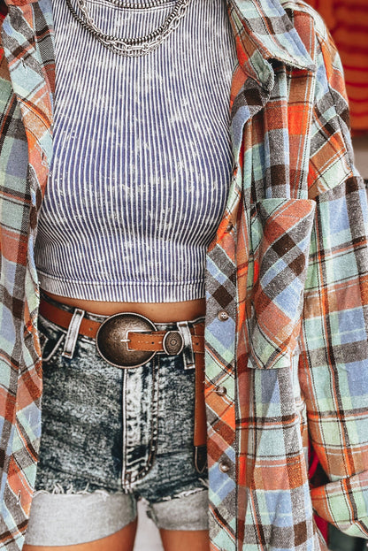 Orange Plaid Print Loose Vintage Shirt