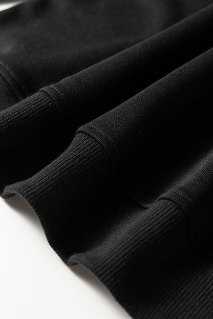 Black Varsity Striped Detail Crewneck Pullover Elastic Sweatpants 2pcs Outfit