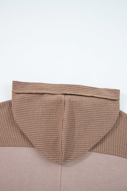 Goat Waffle Contrast Patchwork Plus Size Pocketed Hoodie