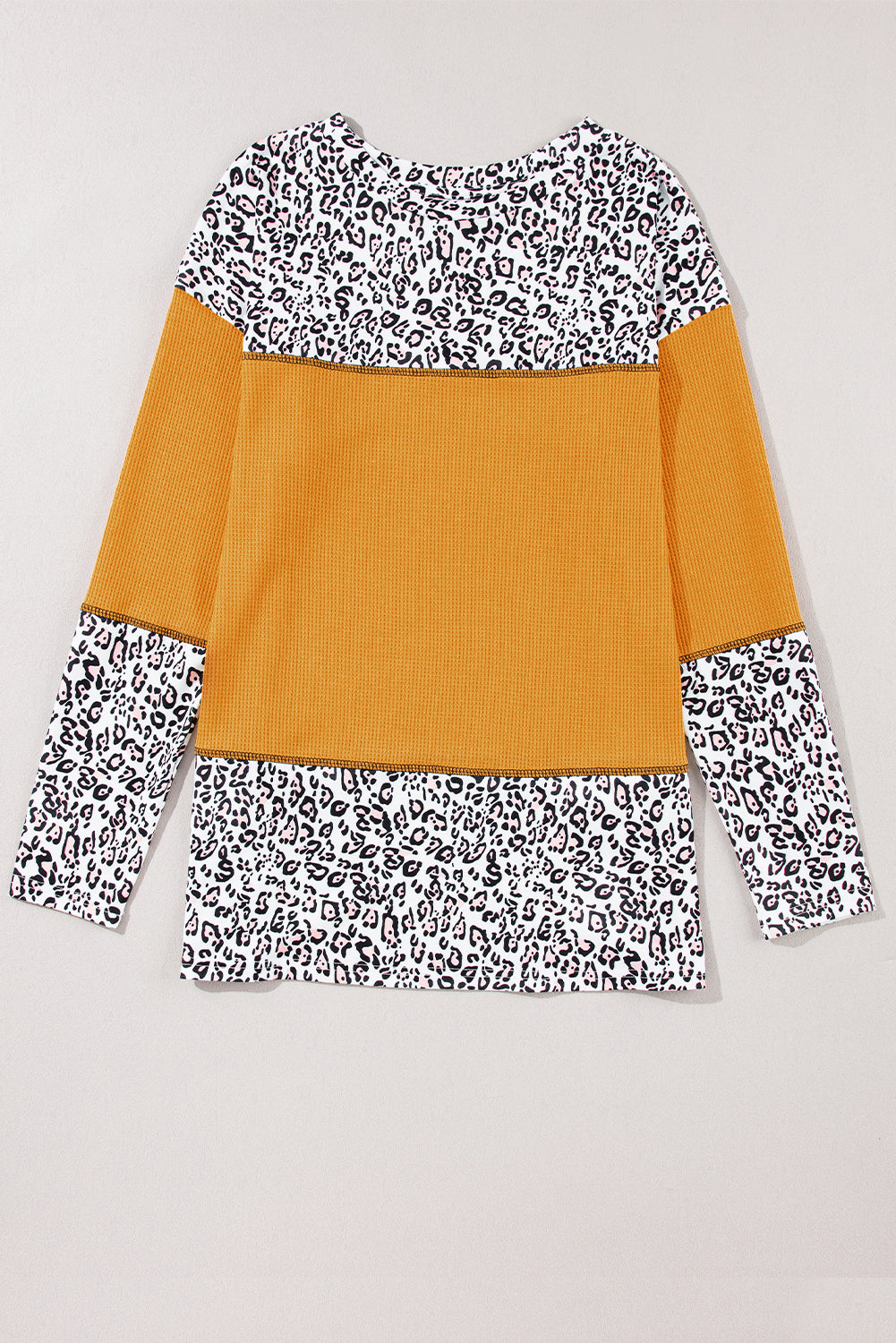 Vitality Orange Leopard Print Waffle Knit Patchwork Top