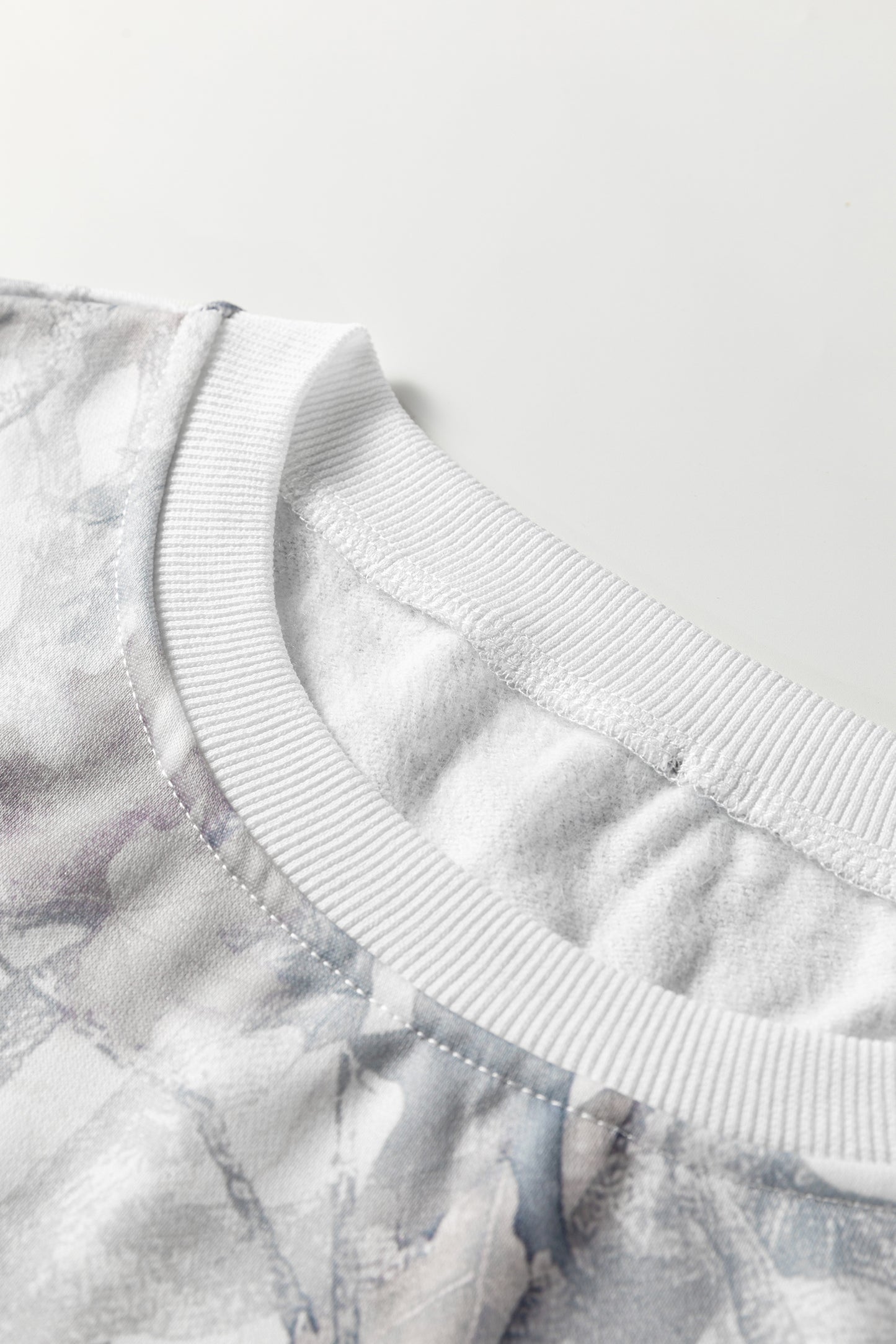 Light Grey Abstract Woodland Camo Print Baggy Pullover Drawstring Shorts Set