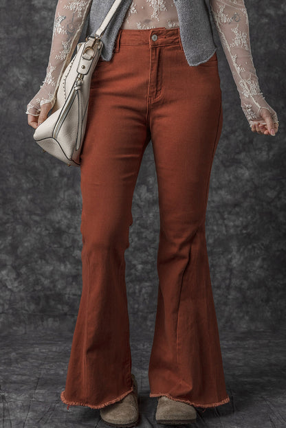 High Waist Raw Hem Flare Jeans